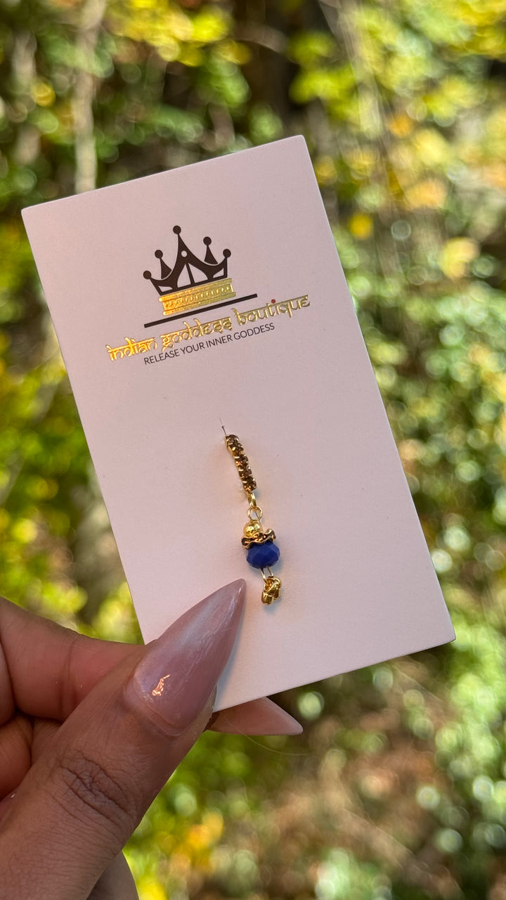 Brown Diamond Nose Ring With Colored Ball Chain End