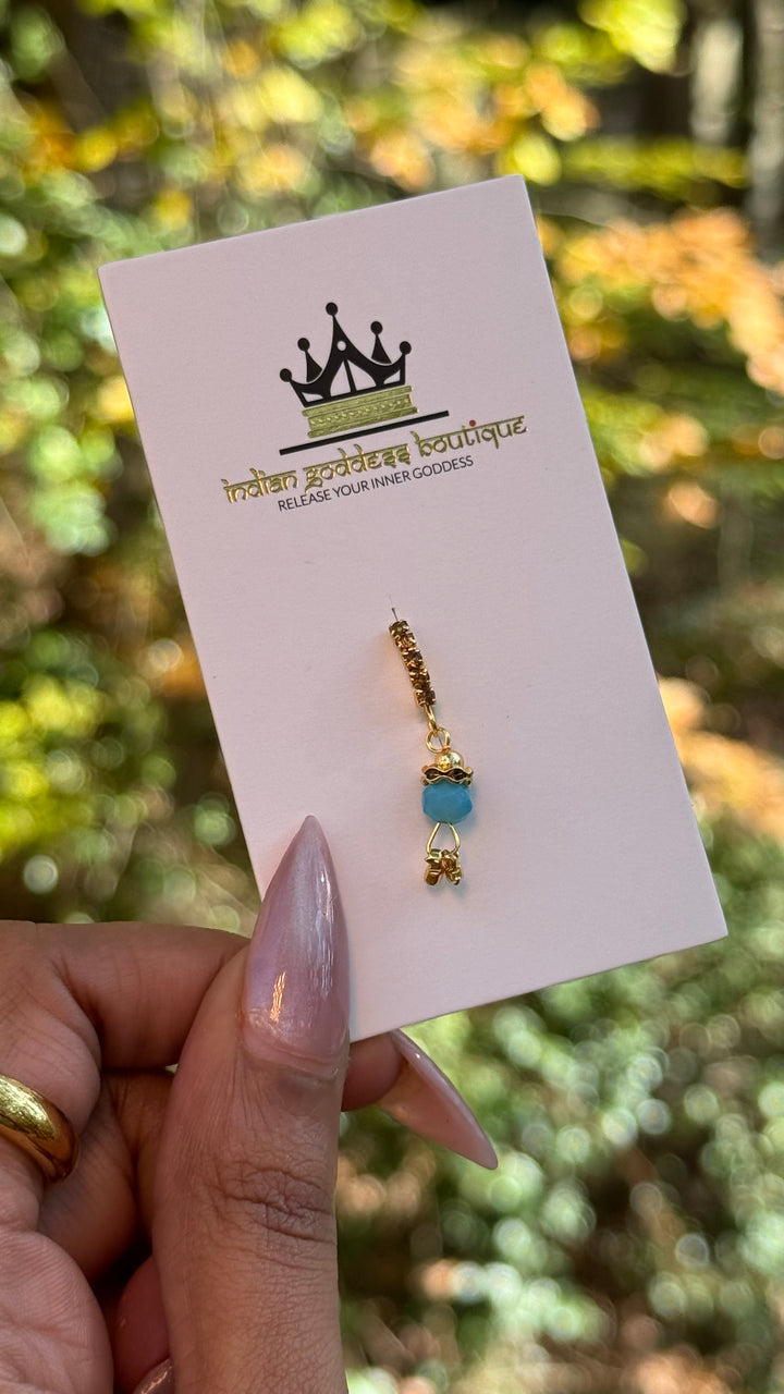 Brown Diamond Nose Ring With Colored Ball Chain End