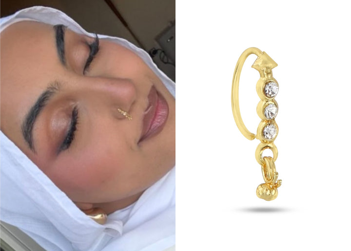 Dangling Gold and 3 Diamond Nose Ring