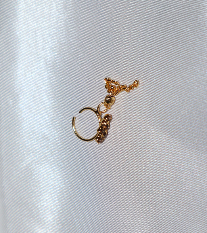 Brown Zig Zag Nose Ring with Gold Chains