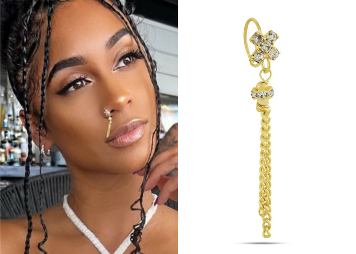 X Diamond Design Nose Ring with Long Dangling End