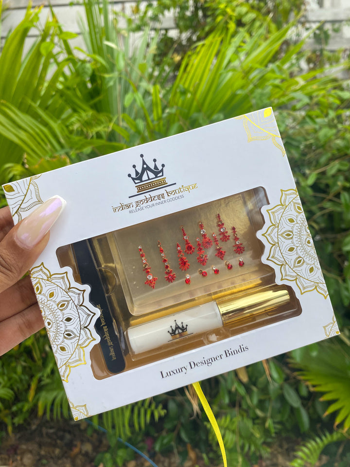 Colorful Set of 19 Red Bindis - ROSE