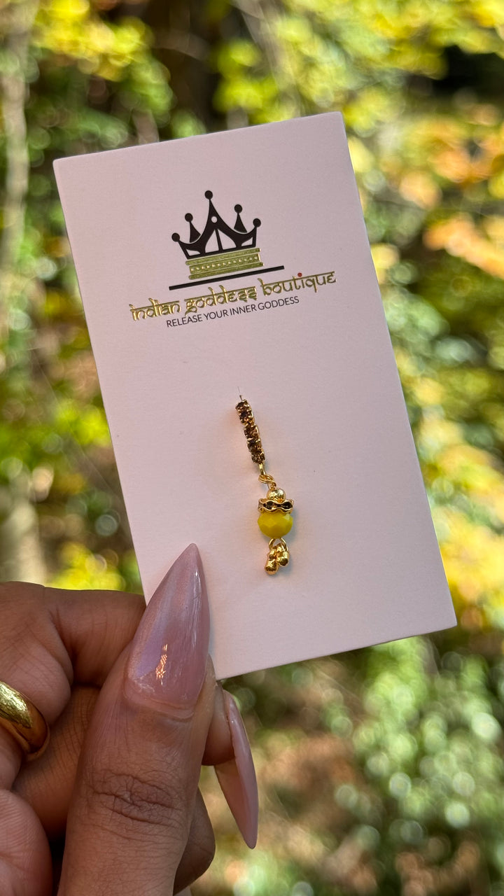 Brown Diamond Nose Ring With Colored Ball Chain End