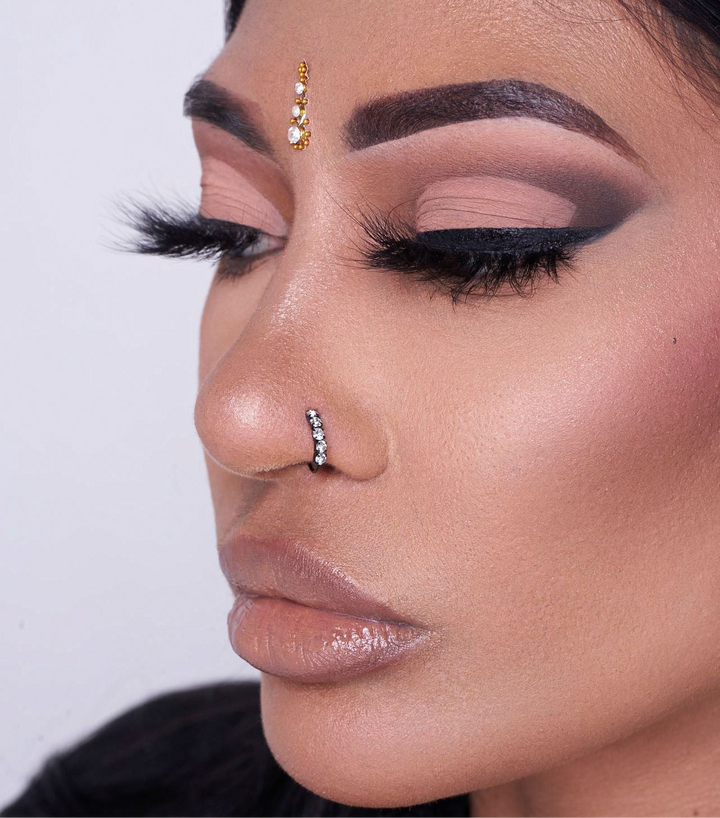 Black and Diamond Hoop Nose Ring