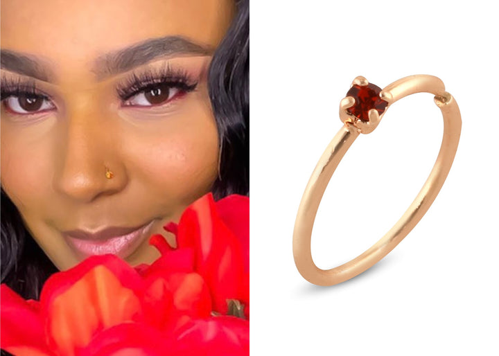 1 Red Diamond Rose Gold Hoop Nose Ring