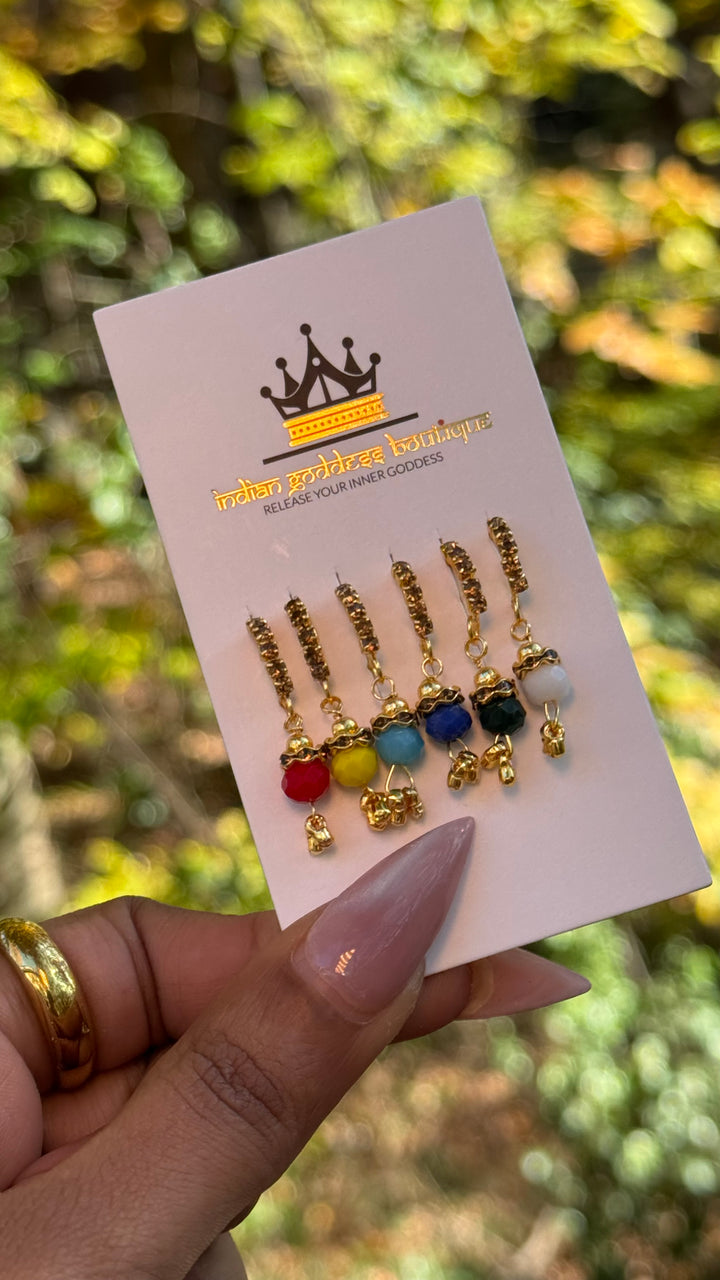 Brown Diamond Nose Ring With Colored Ball Chain End Set