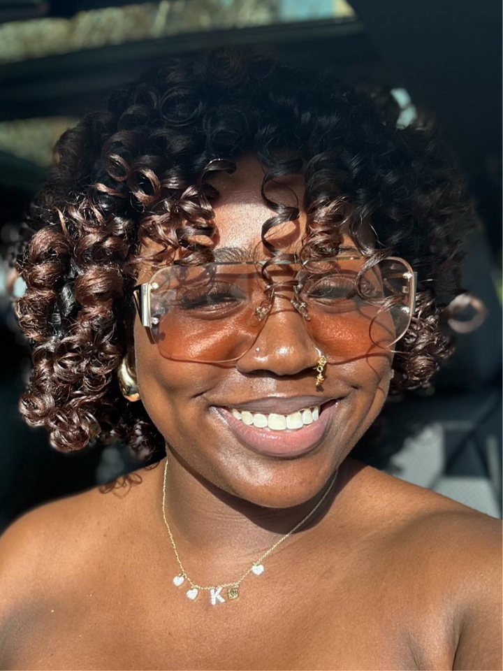 Brown 4 Diamond Nose Ring with Dangling Gold and Red End