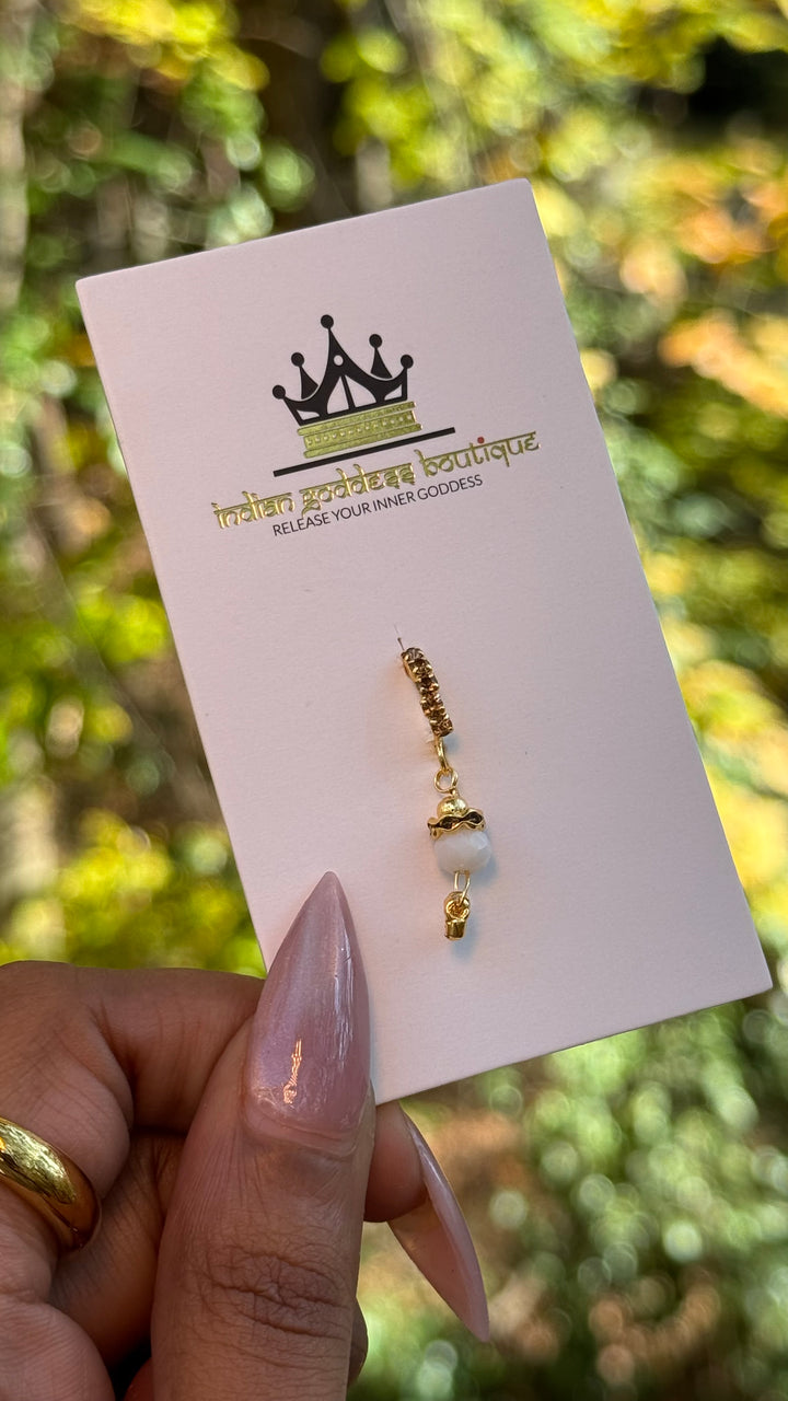 Brown Diamond Nose Ring With Colored Ball Chain End