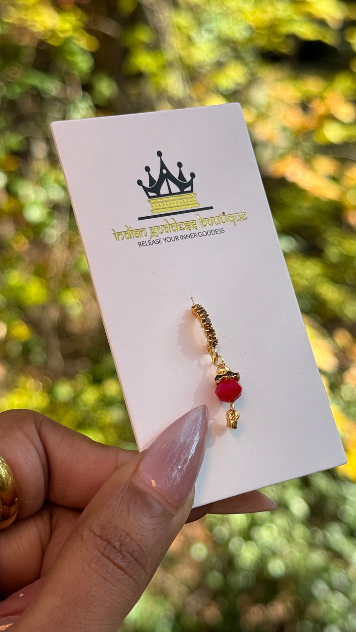 Brown Diamond Nose Ring With Colored Ball Chain End