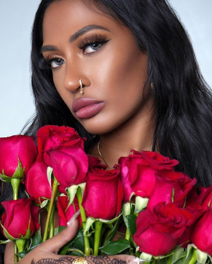 Gold Hoop Nose Ring with 5 Diamonds and Dangling Ball End