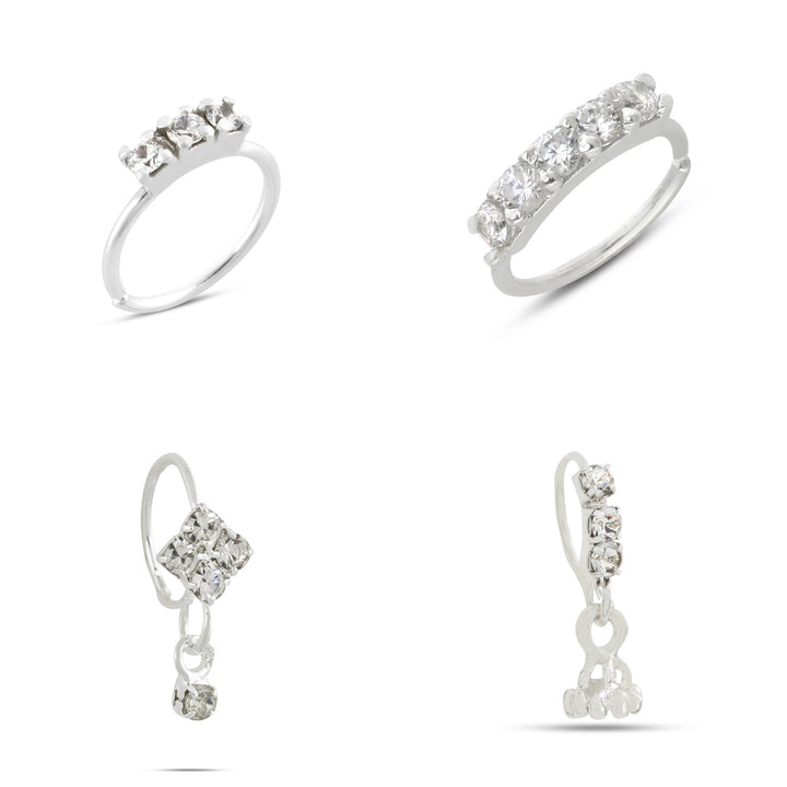 4 Set Of Gold Plated Nose Rings In Silver