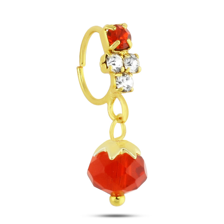 Colored Cross Nose Ring with Colored Ball End, 14K Gold Plated Available