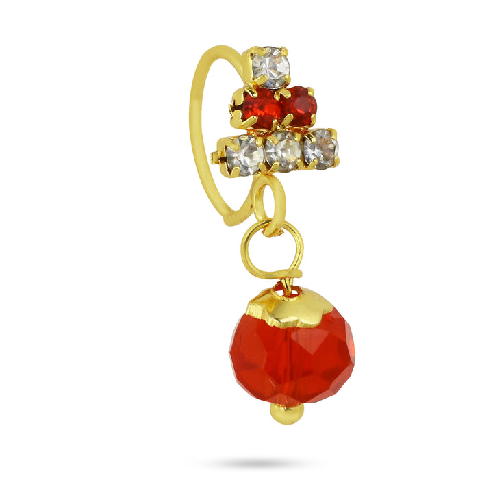 Diamond Triangle Top with Dangling Ball End Nose Ring