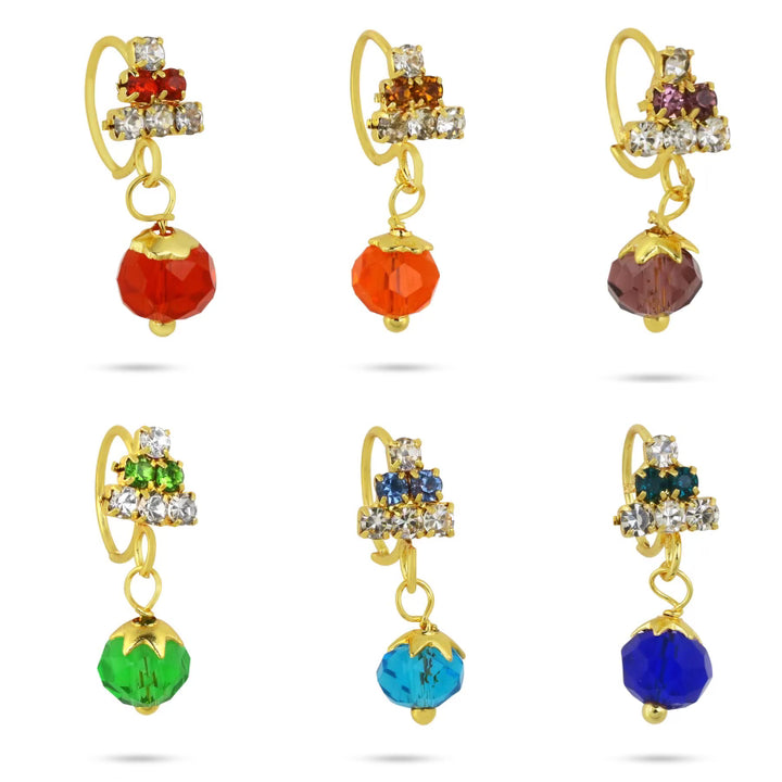 Diamond Triangle Top with Dangling Ball End Nose Ring