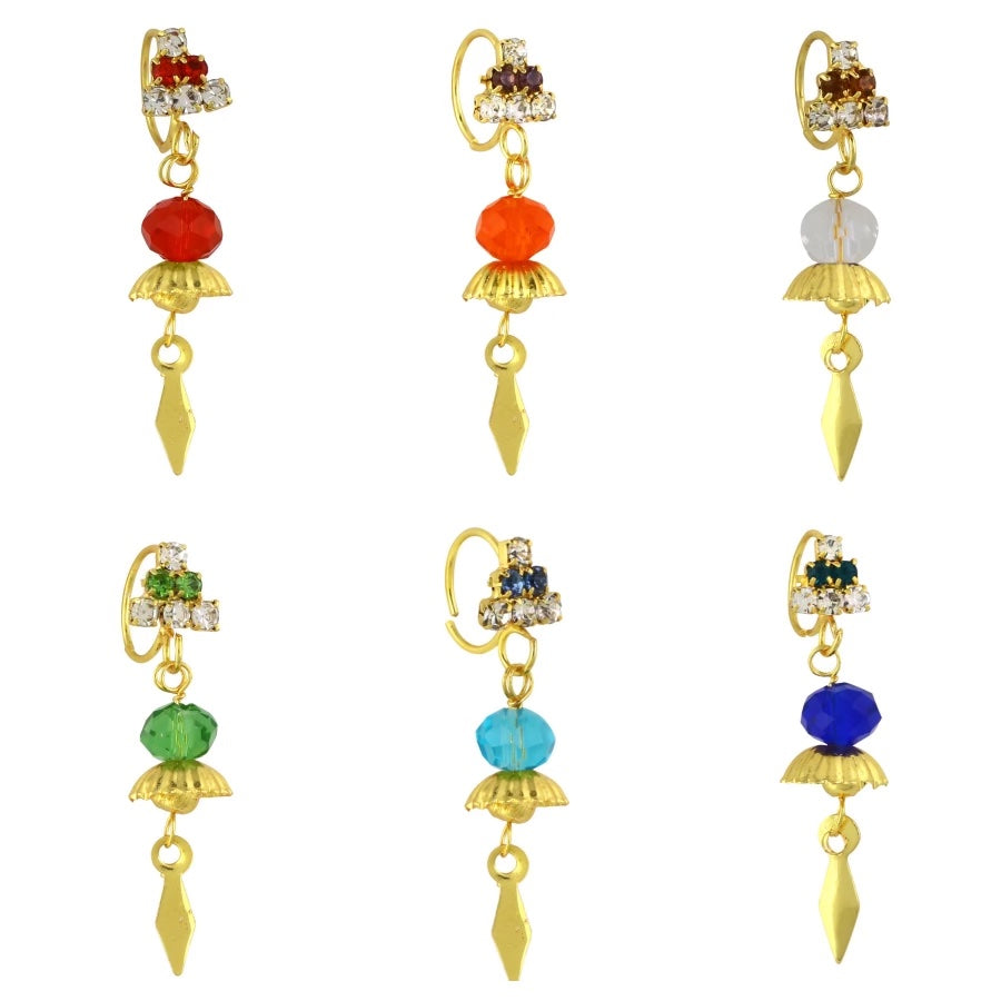 Diamond Triangle with Dangling Umbrella End Nose Ring Set of 6