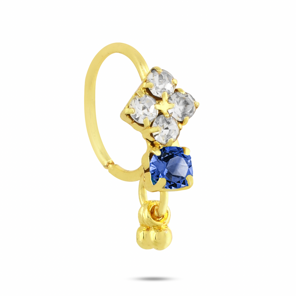 14K Gold Plated Blue and White Diamond Nose Ring (Part of 6 Set Different Colored Nose Rings)
