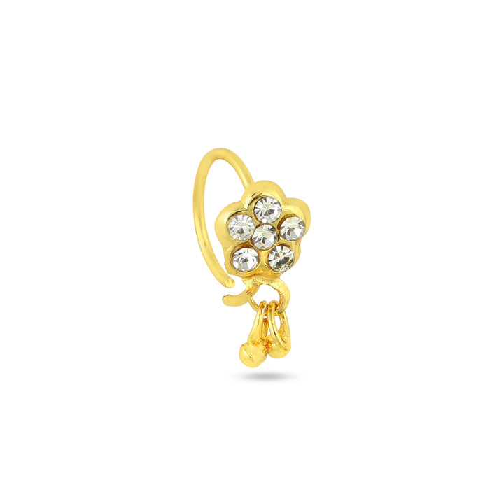 Diamonds in Gold Flower with Gold Ends Hoop Nose Ring