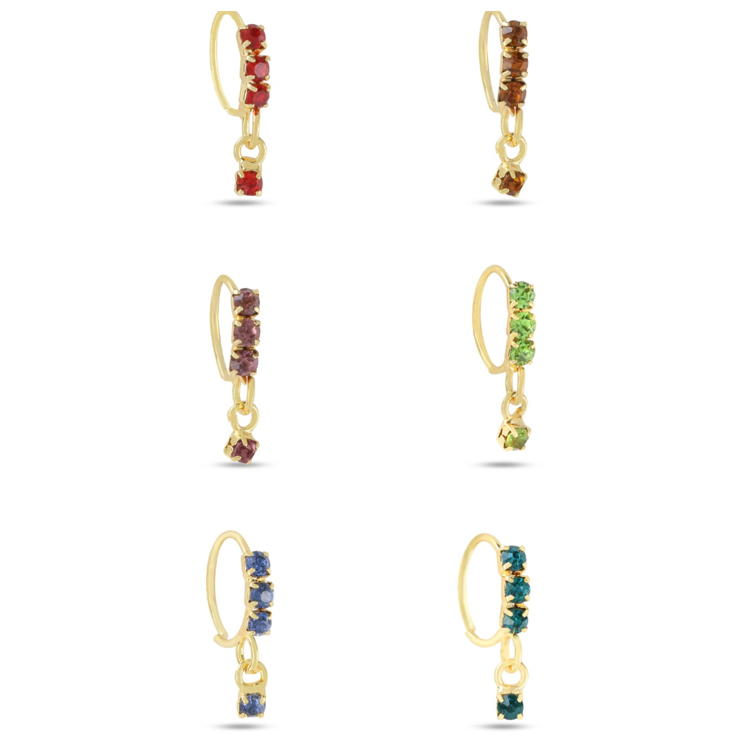 6 Pack Of Colored Dangling Nose Rings