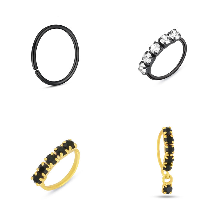 Set of Black Hoop Nose Rings