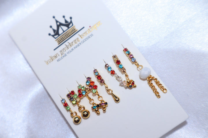 Set of 8 Colorful Dangling Nose Rings