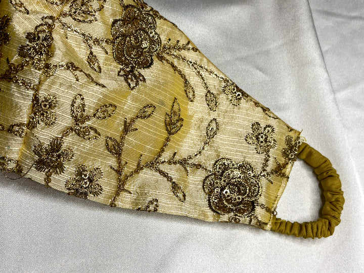 Gold Embroidered Flower Face Mask