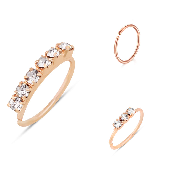 Set of 3 Rose Gold Nose Rings