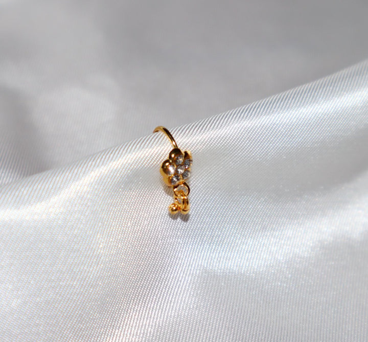 Diamonds in Gold Flower with Gold Ends Hoop Nose Ring