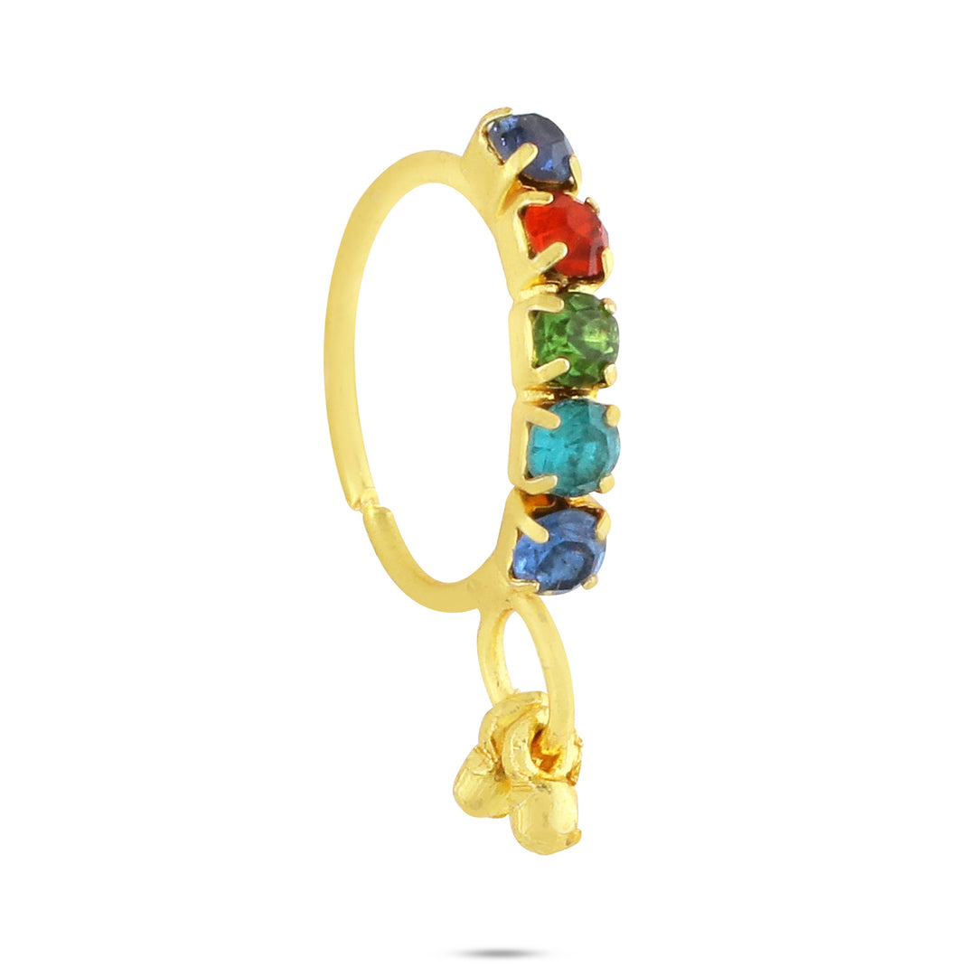 Cute Multicolored Stone Nose Ring with Gold Dangling End (14K Gold Plated Available)