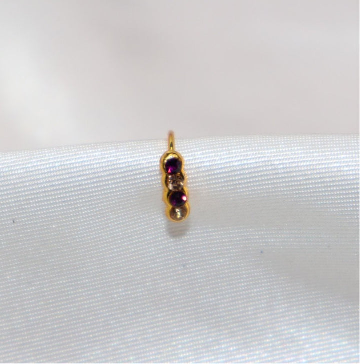 4 Colored and Gold Diamond Hoop Nose Ring