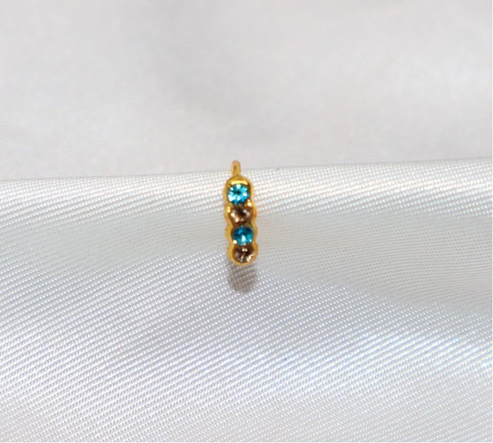 4 Colored and Gold Diamond Hoop Nose Ring