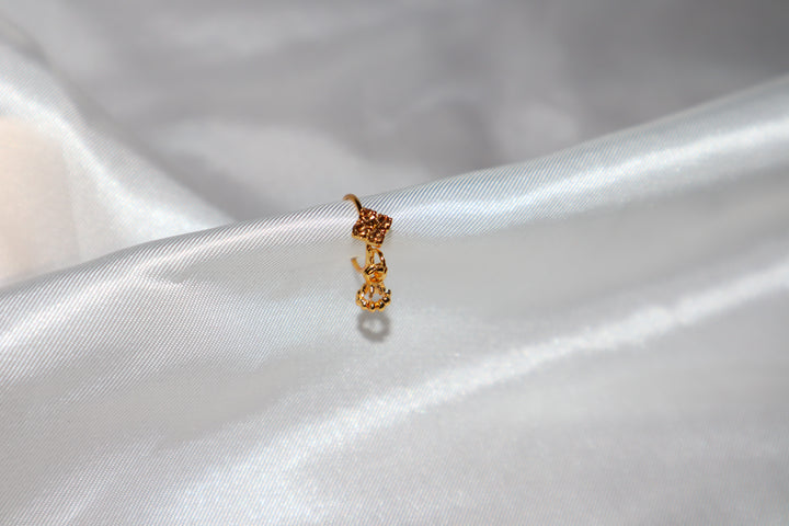 Gold Nose Ring with 4 Brown Diamonds and Dangling Crown End