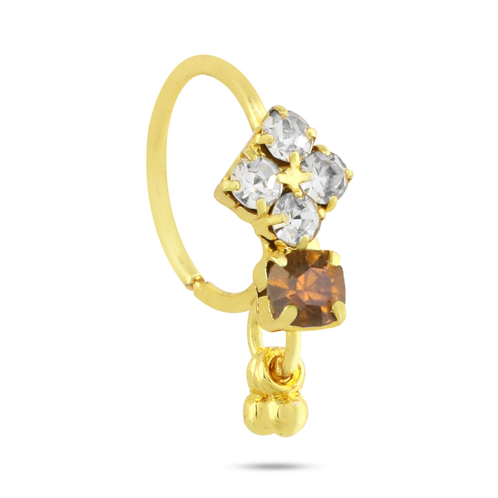 14K Gold Plated Brown and White Diamond Nose Ring (Part of 6 Set Different Colored Nose Rings)
