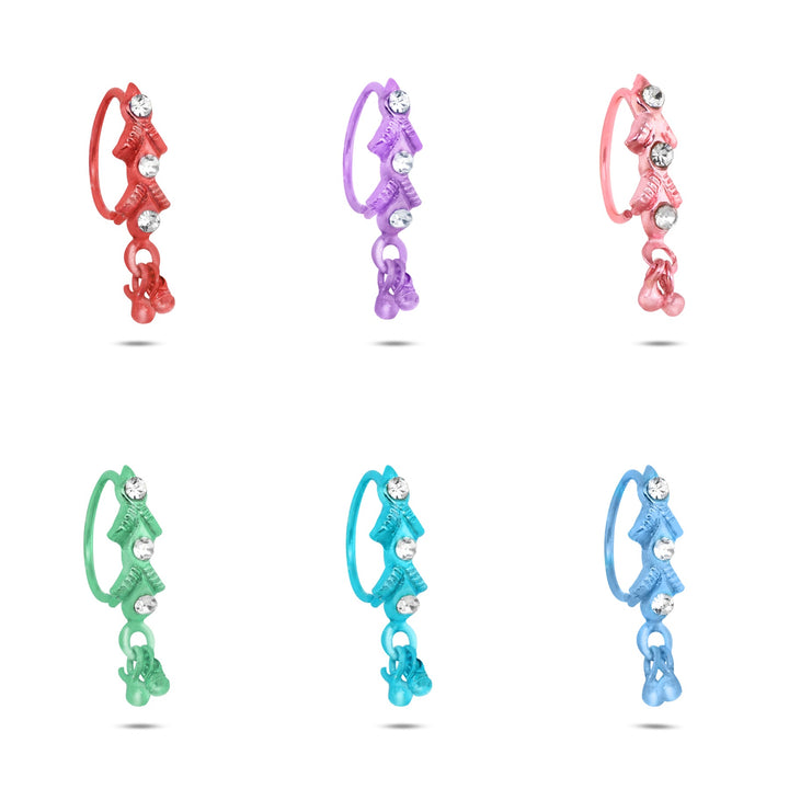 Neon Colored Christmas Tree 6 Nose Ring Set