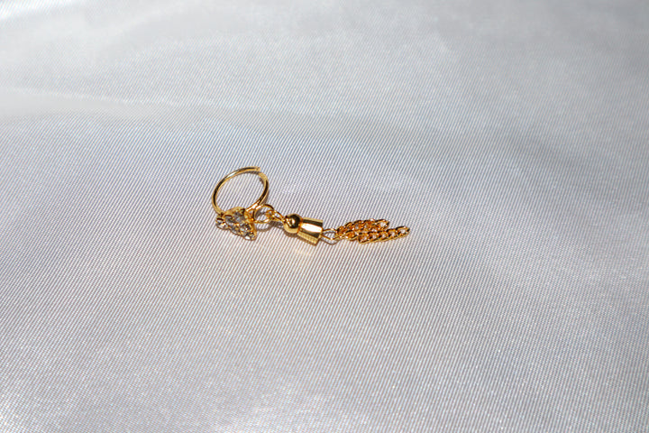 Pyramid Diamond Gold Nose Ring with Gold Dangling Ends