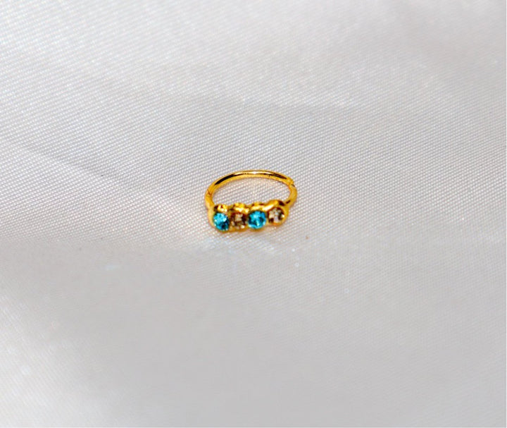 4 Colored and Gold Diamond Hoop Nose Ring