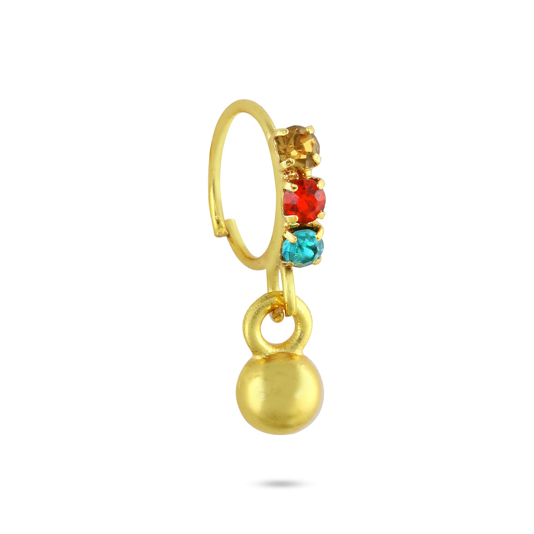 3 Multicolor Diamond with Gold Ball End Hoop Nose Ring