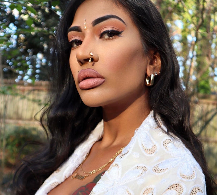 14K 4 Diamond with Large Diamond End Nose Ring