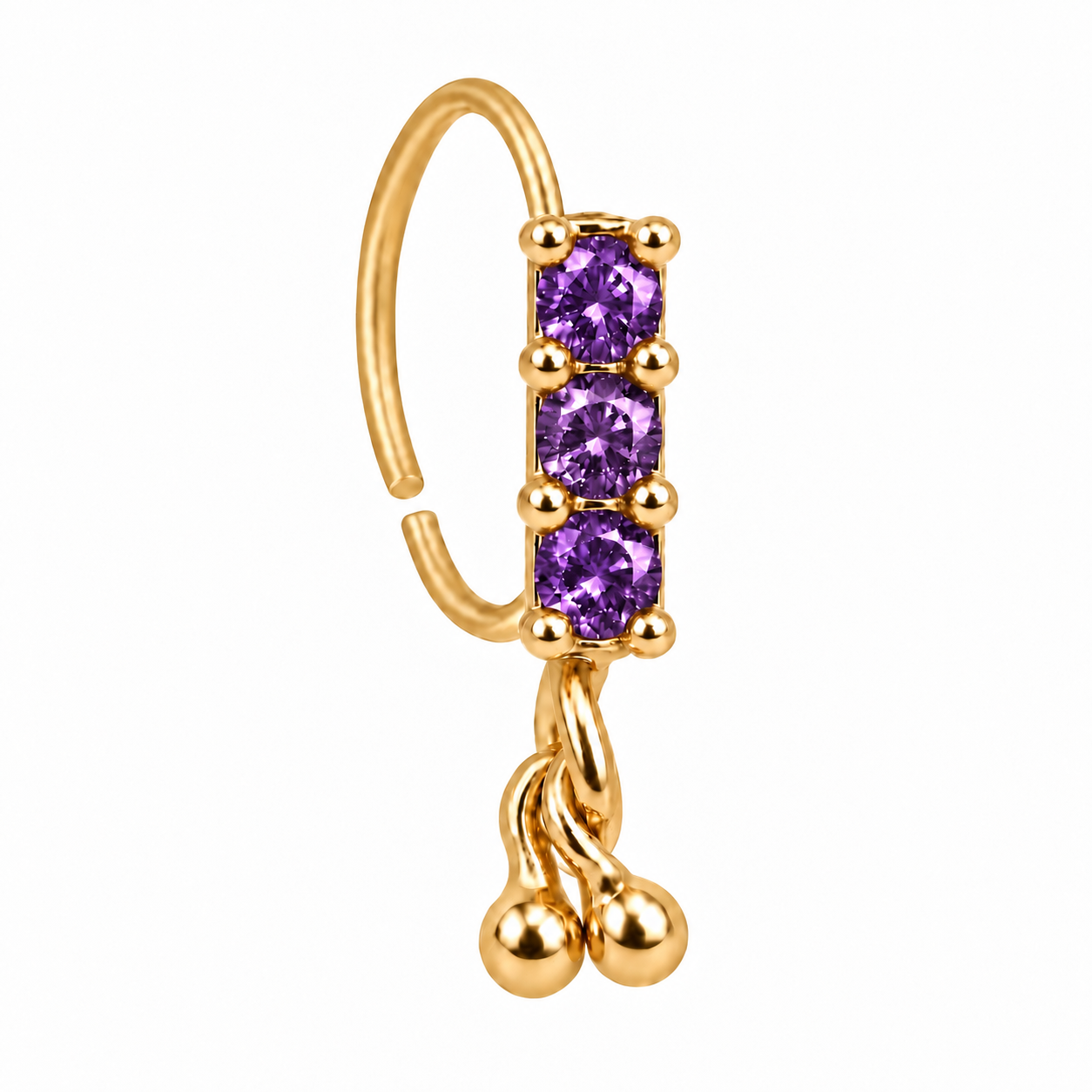 Triple Gem & Gold Dangle Nose Ring