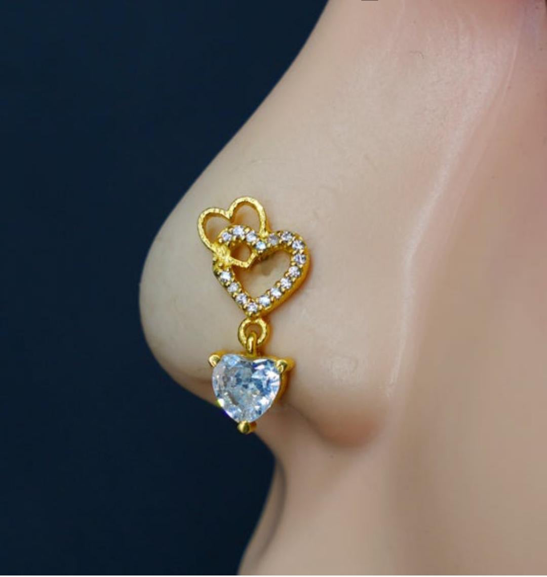 Double Heart Dangling Nose Ring
