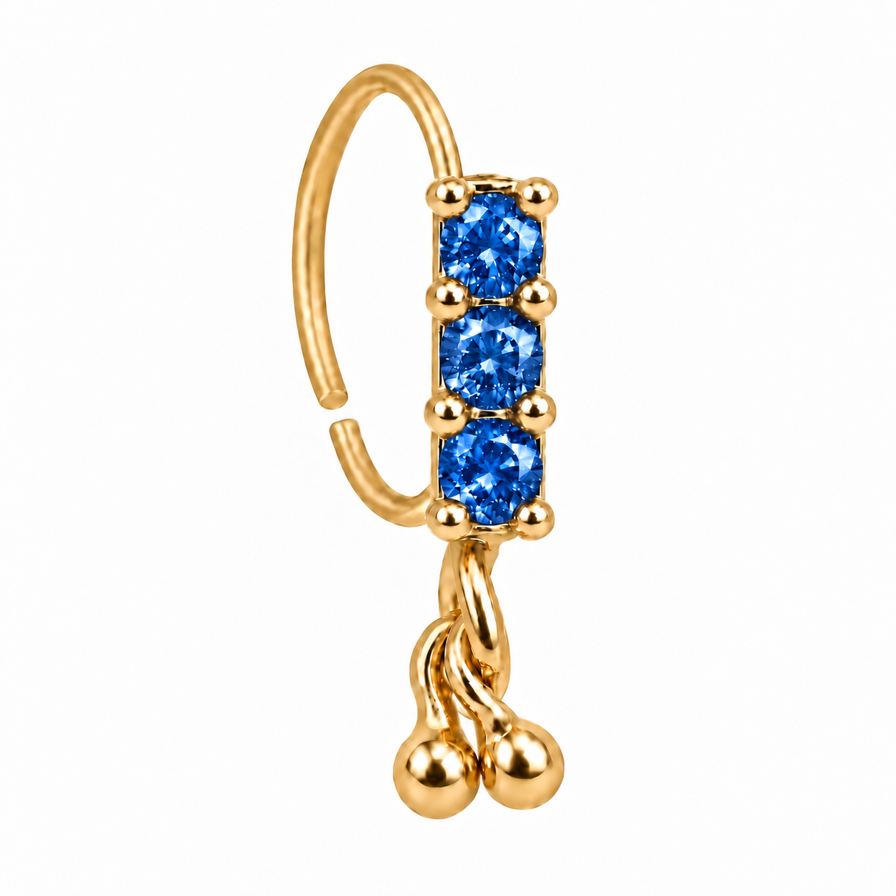 Triple Gem & Gold Dangle Nose Ring