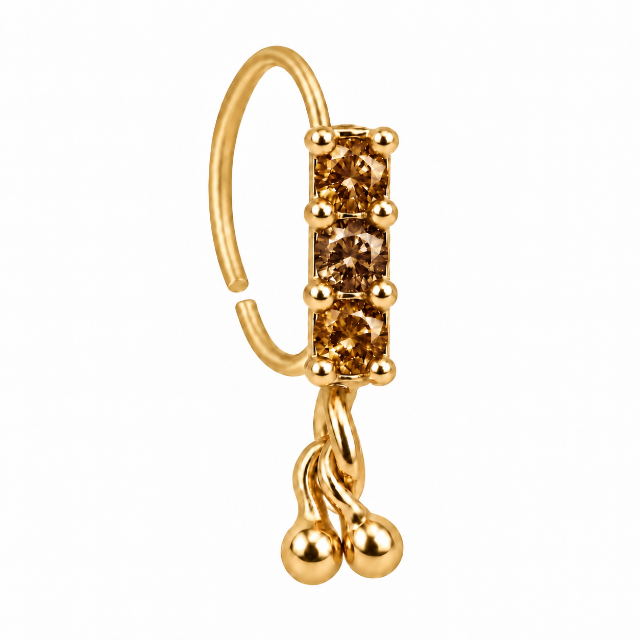 Triple Gem & Gold Dangle Nose Ring