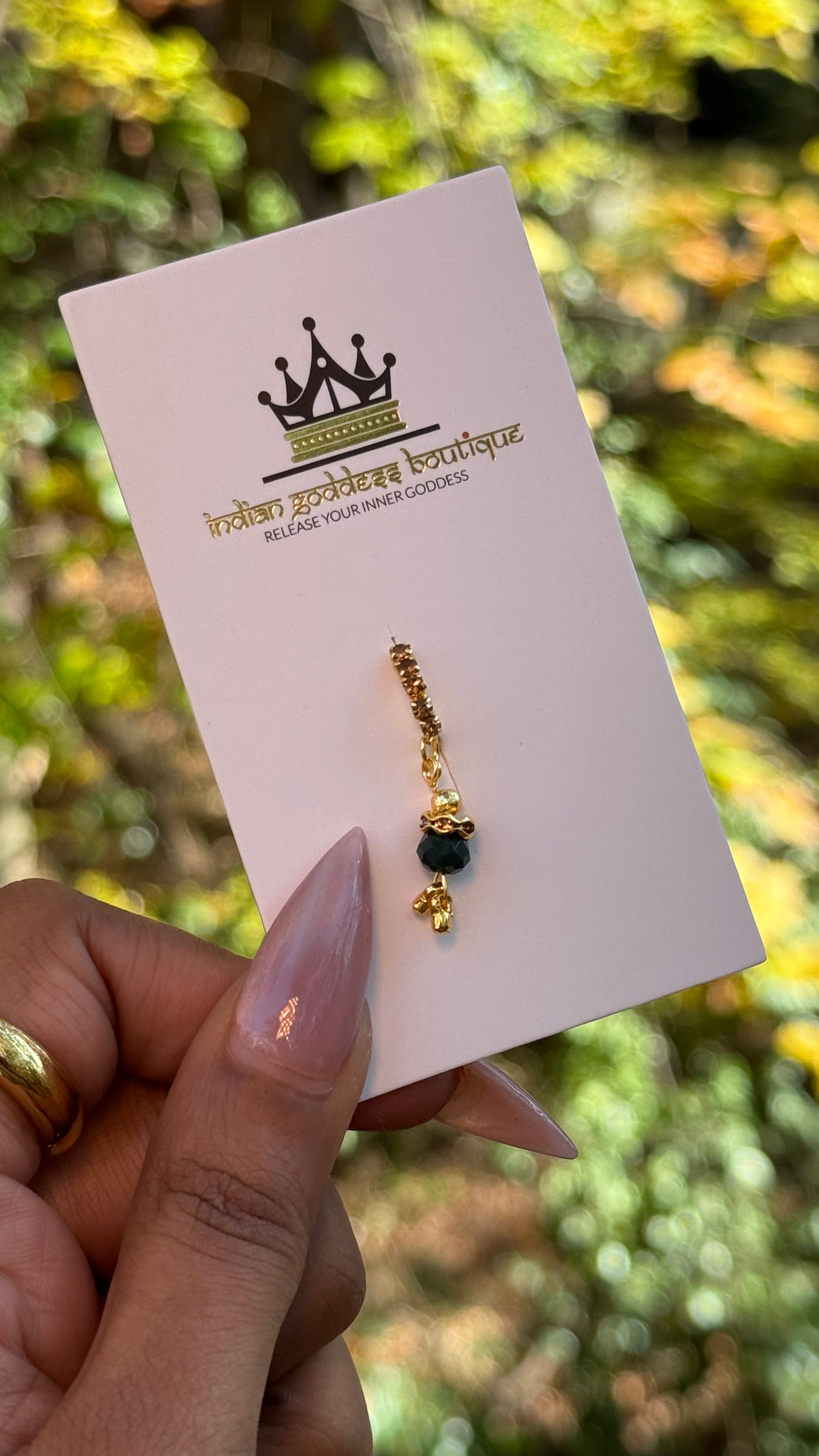 Brown Diamond Nose Ring With Colored Ball Chain End
