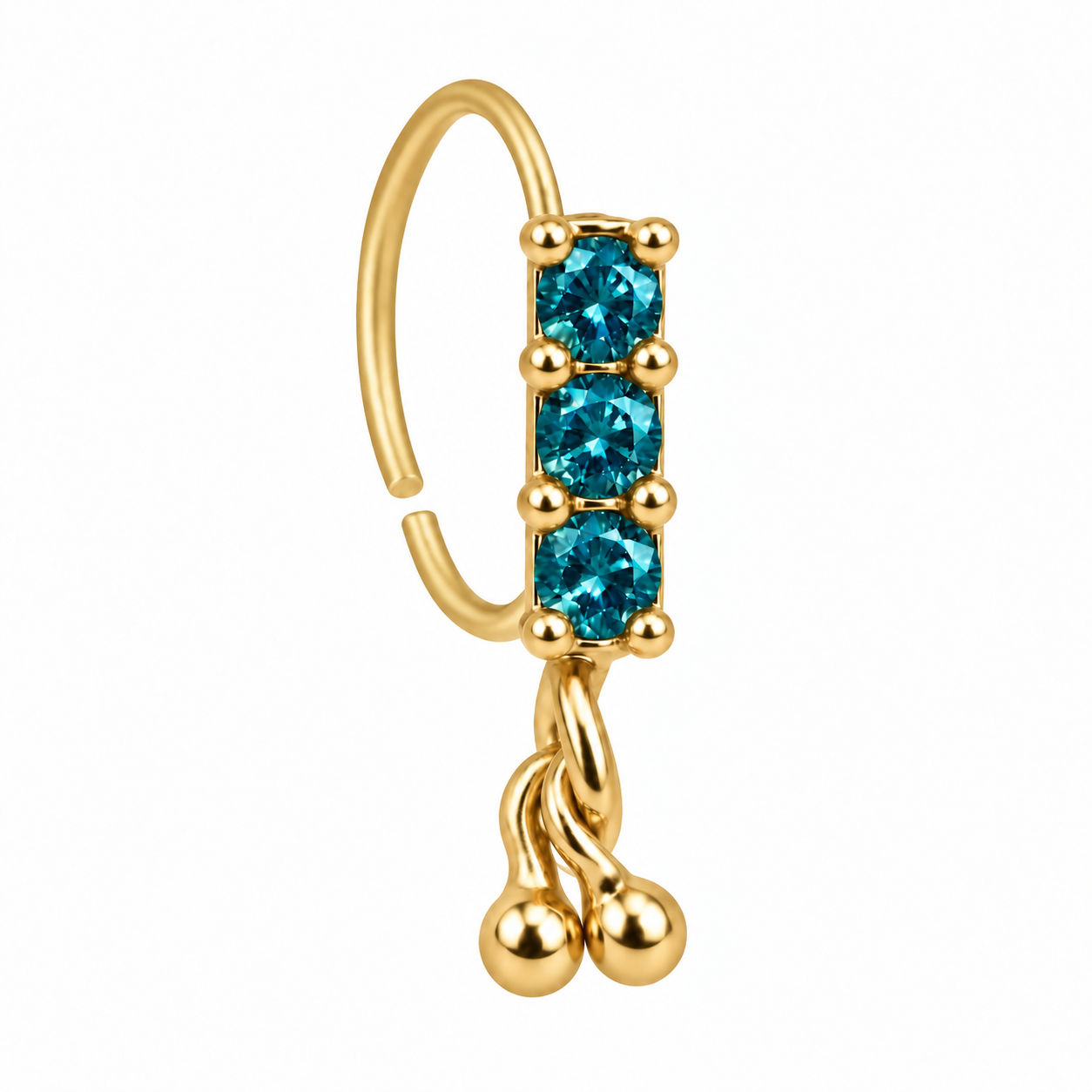 Triple Gem & Gold Dangle Nose Ring