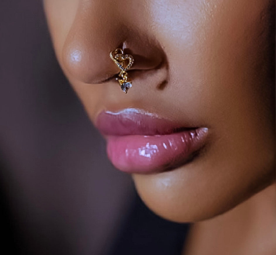 Double Heart Dangling Nose Ring Indian Goddess Boutique llc
