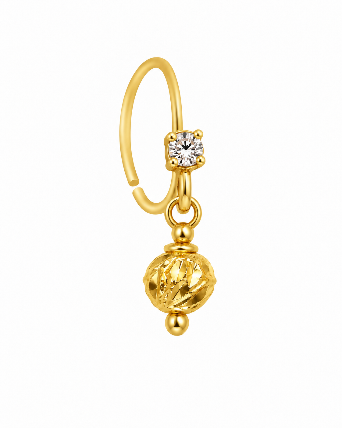 Diamond & Crystal Ball Dangle Nose Ring