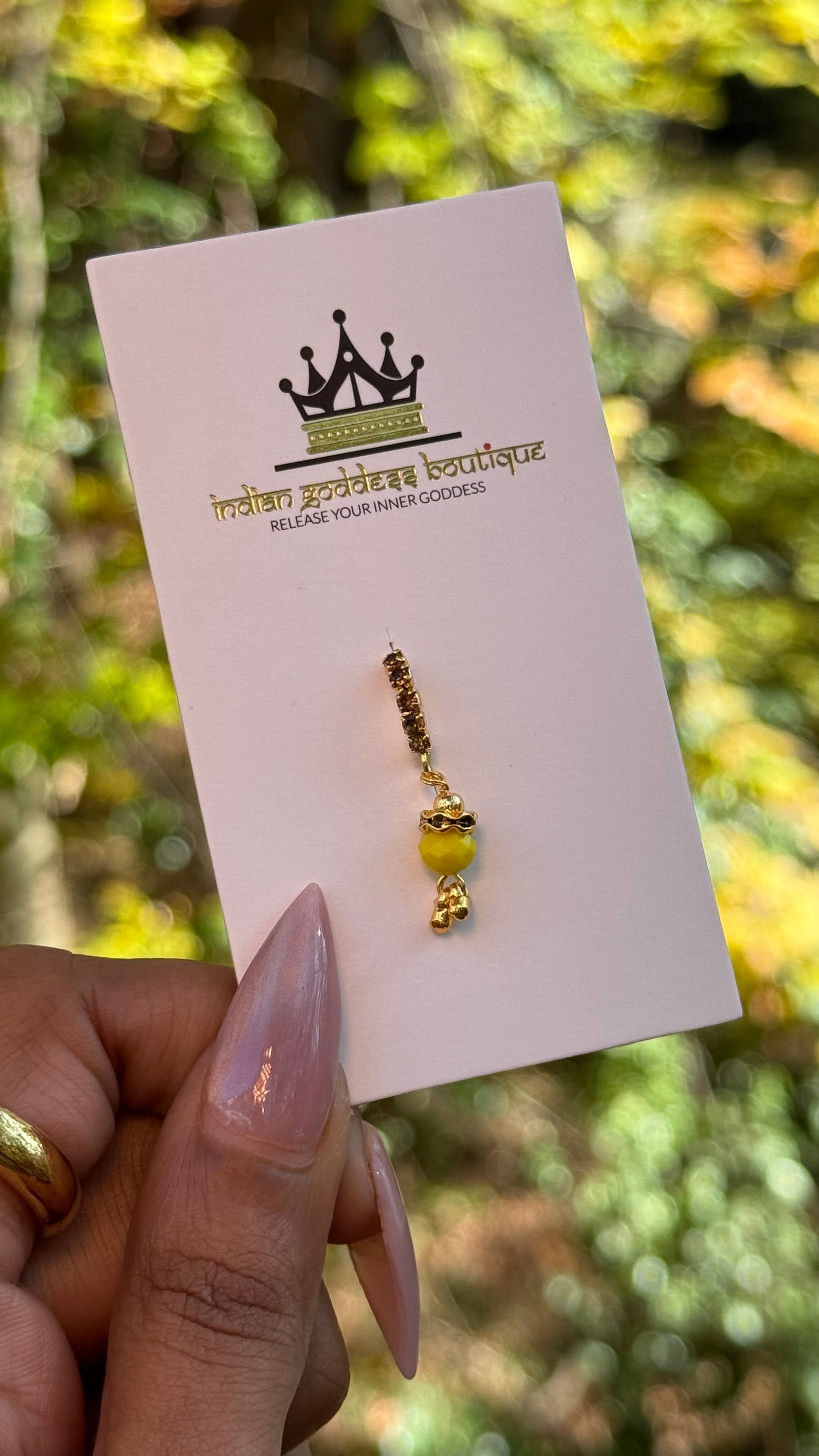 Brown Diamond Nose Ring With Colored Ball Chain End