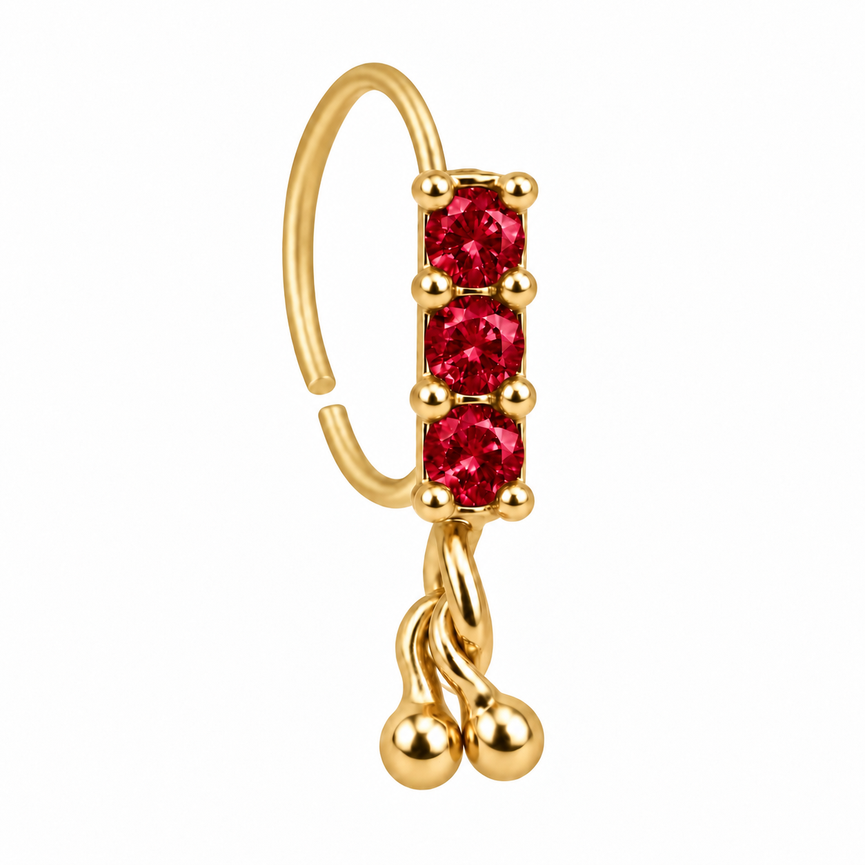 Triple Gem & Gold Dangle Nose Ring