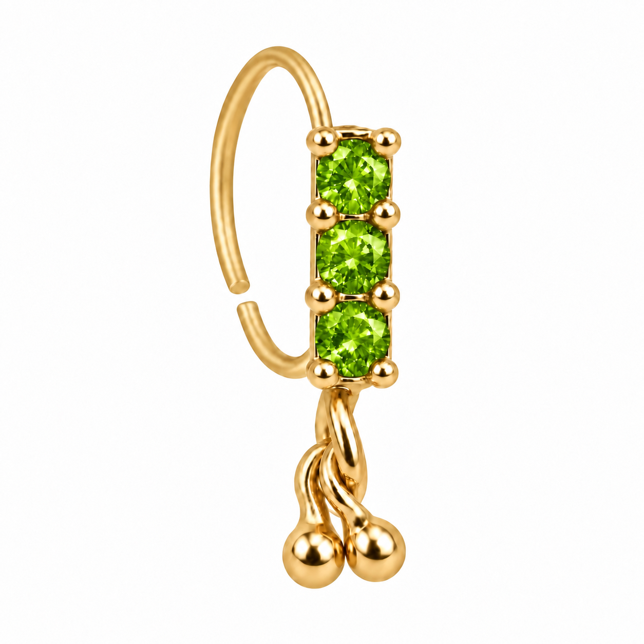 Triple Gem & Gold Dangle Nose Ring