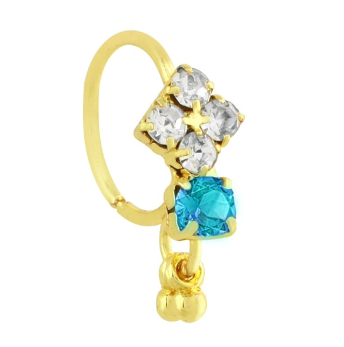 Diamonds Colored Stone, with Dangling End Hoop Nose Ring