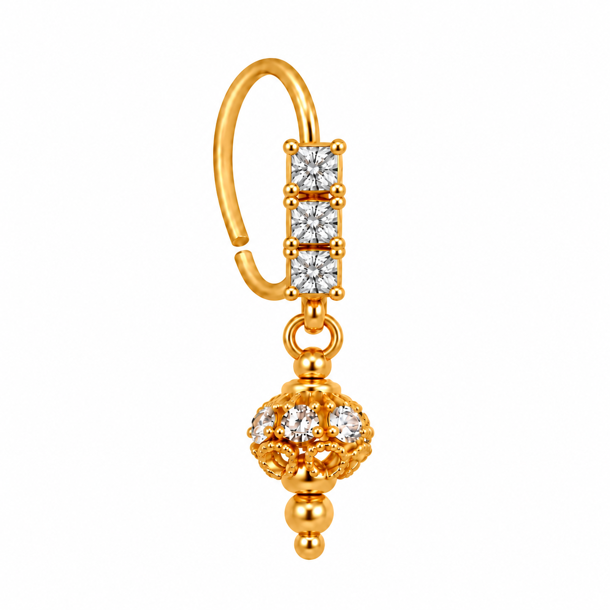 3 Diamond Dangling Nose Ring With Ball End